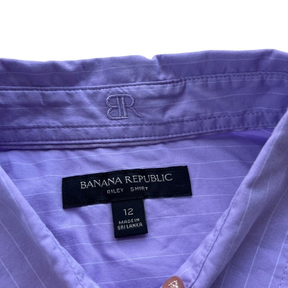 Banana Republic Womens Size 12 Riley Lilac Purple Striped Cotton Blend Button Up - Picture 4 of 12
